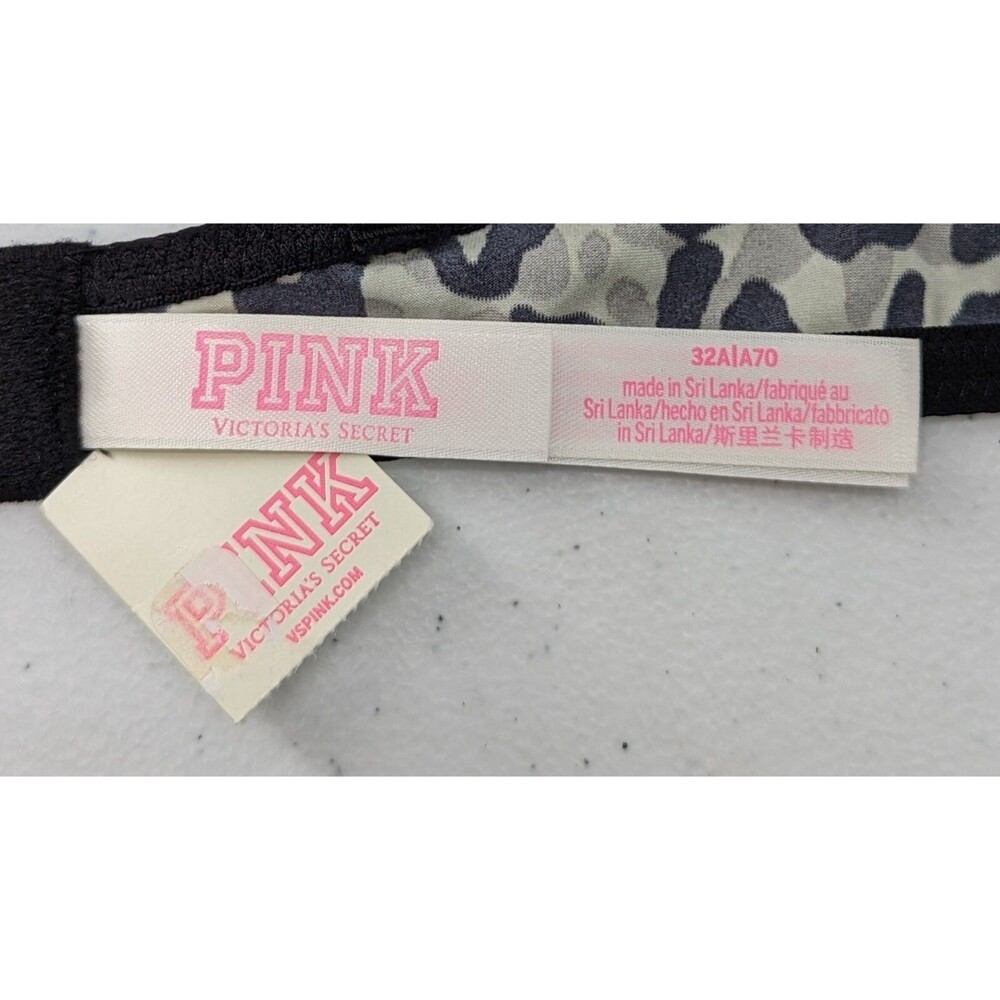 Victoria's Secret PINK Bra Women's 32A Green Black Camouflage Logo Push Up - Picture 6 of 7